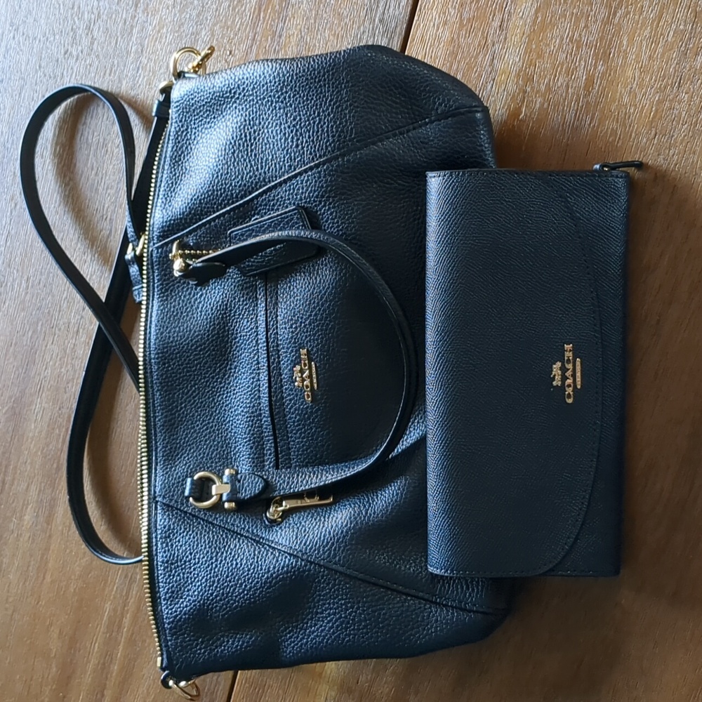 Coach navy blue and matching wallet